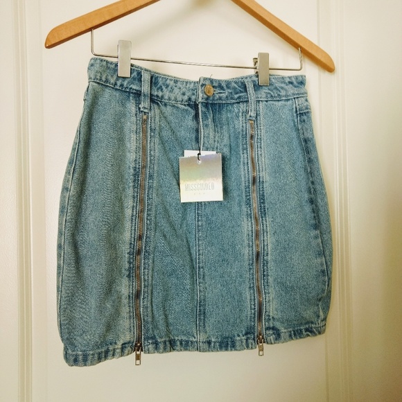 Double Zip Denim Jean Mini Skirt - Picture 4 of 6